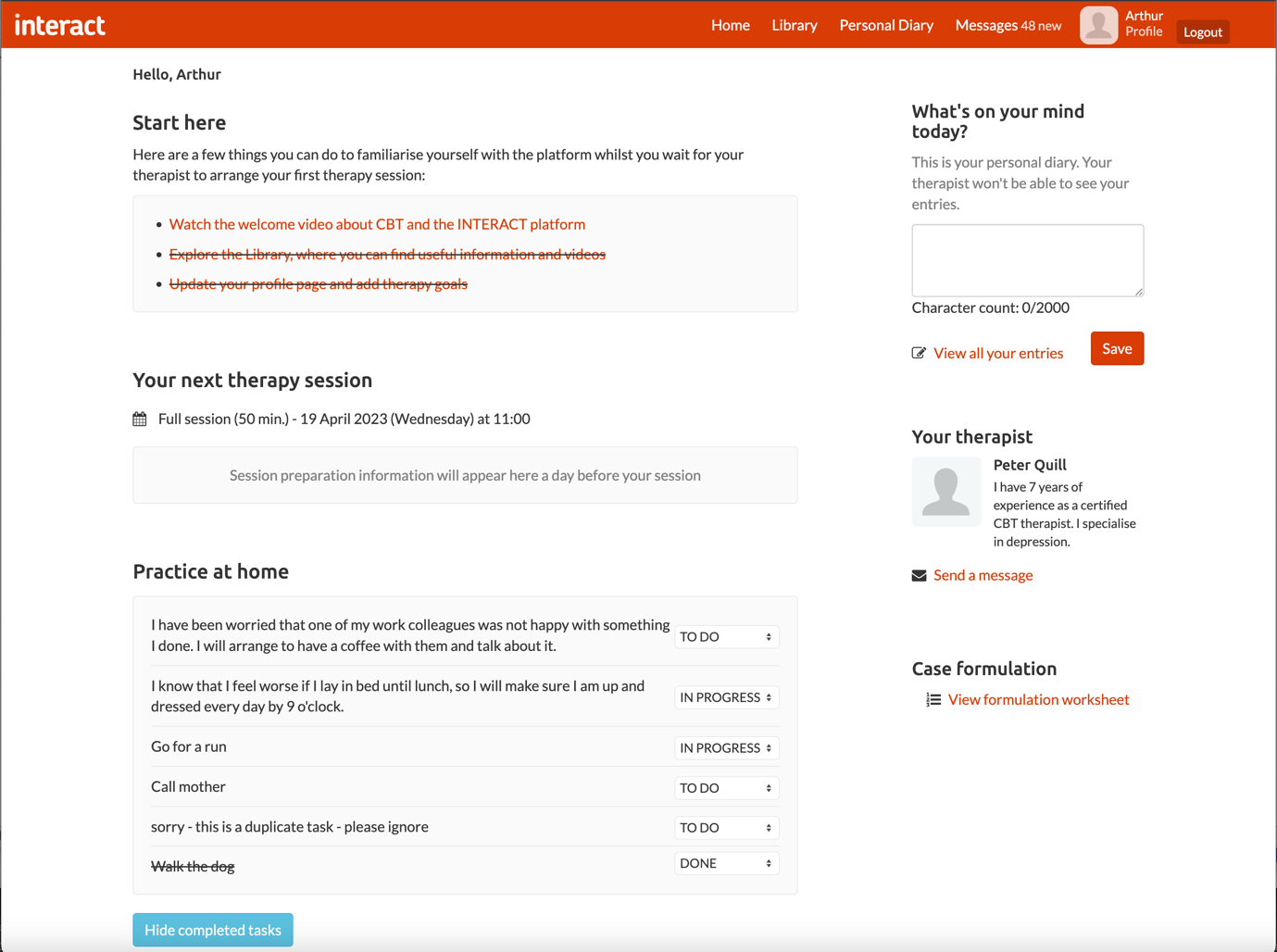 An example of a client's dashboard on the INTERACT website 